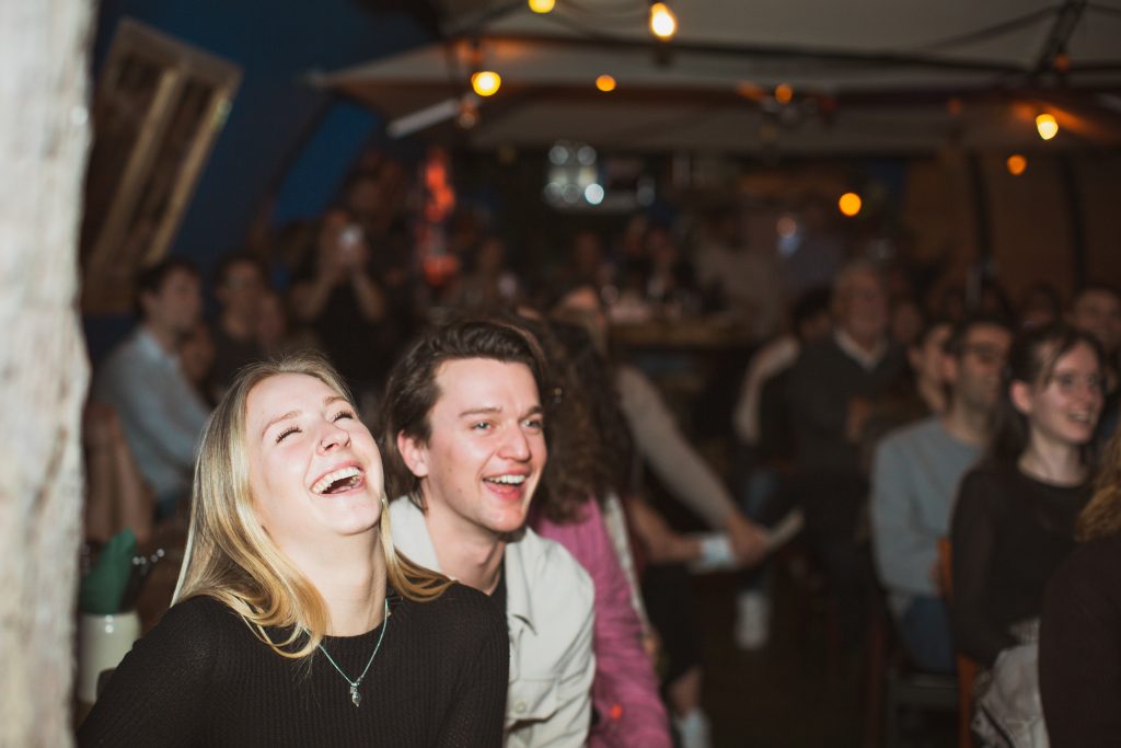 couple at front laughing